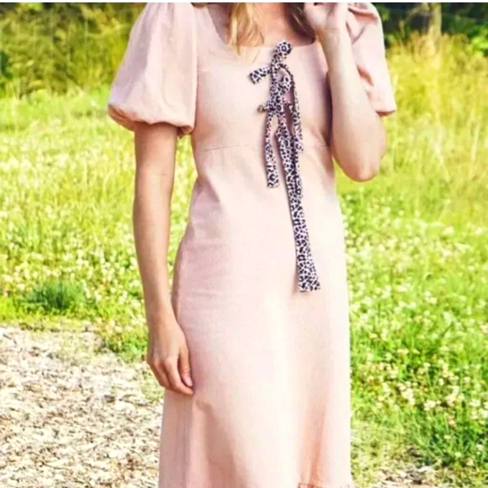 Smith & Quinn Corduroy Midi Dress Women's XL Dusty Pink Puff Sleeves A-Line Y2K
